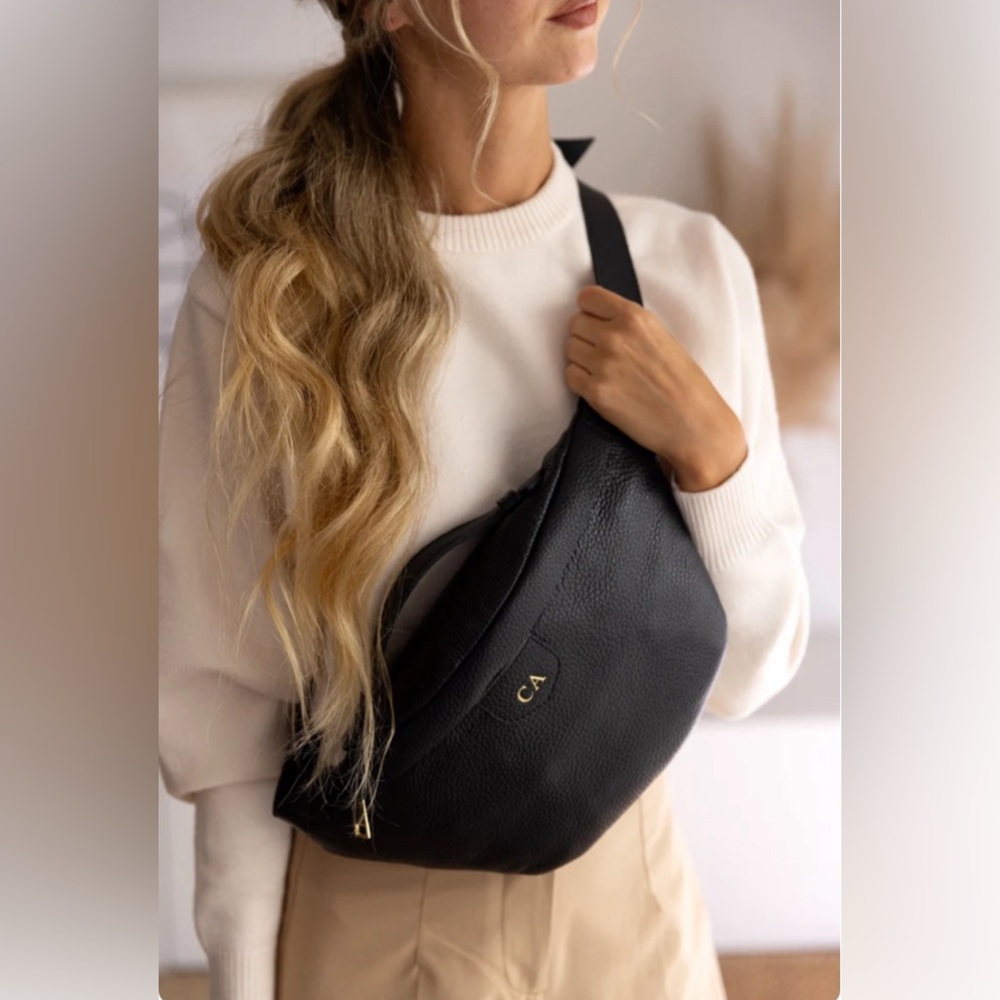 Leather Bum Bag/Belt Bag/Fanny Pack/ Crossbody  Bag-Black